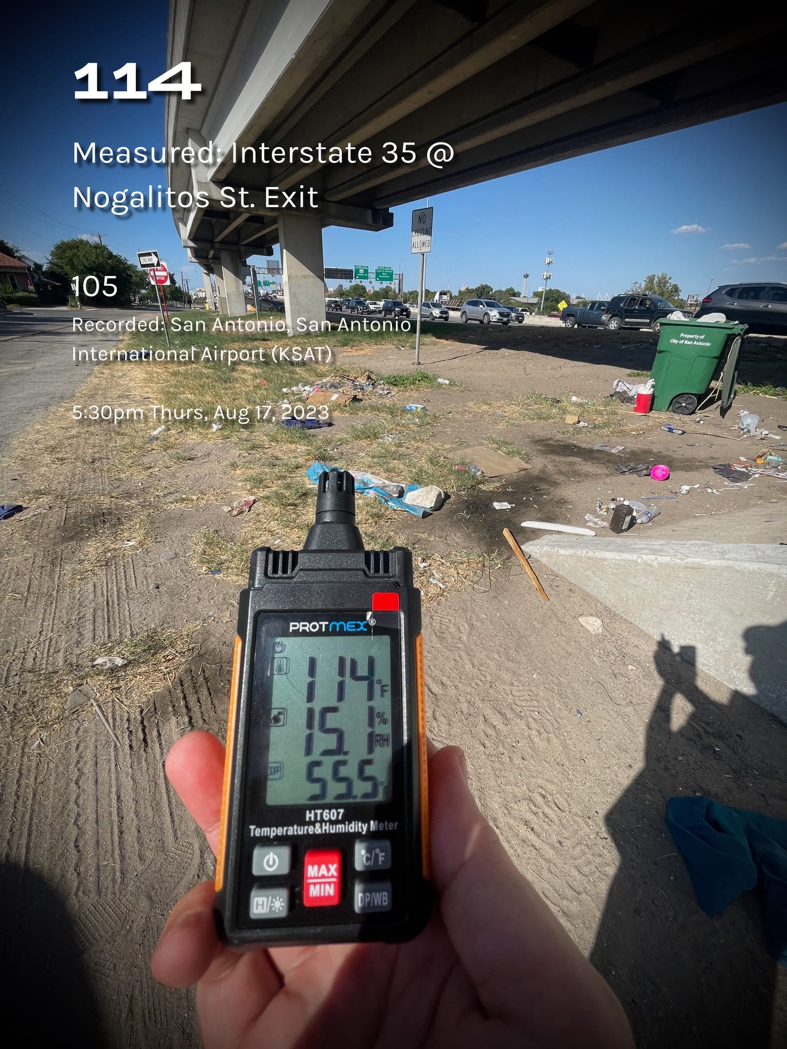 Ambient heat at former campsite of Moutos and Garcia recorded by Deceleration five days after Garcia was found dead at this location.