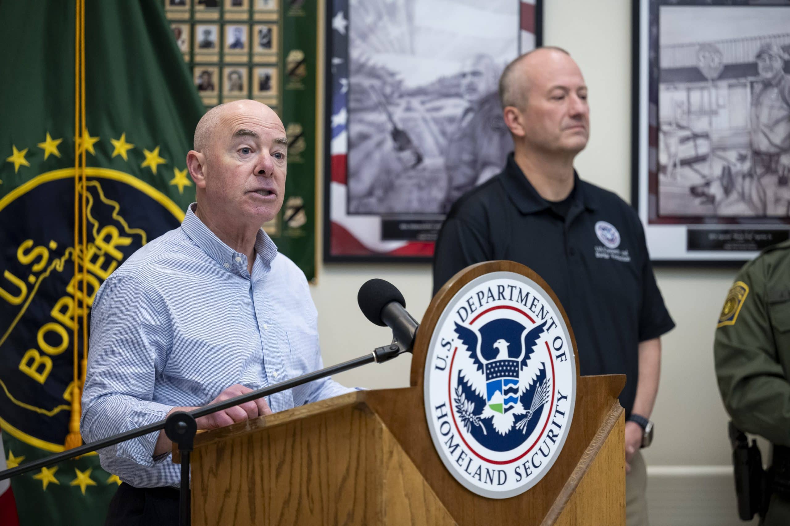 Department of Homeland Security Secretary Alejandro Mayorkas visiting CBP Border Patrol Station in Eagle Pass, Texas. Image: USCBP
